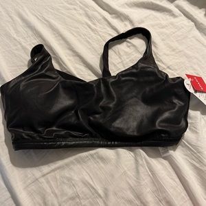 Spanx black faux leather sports bra